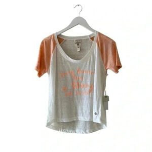 Lagaci  White Orange Cotton Blend Graphic Short Sleeves Top SZ S #1970